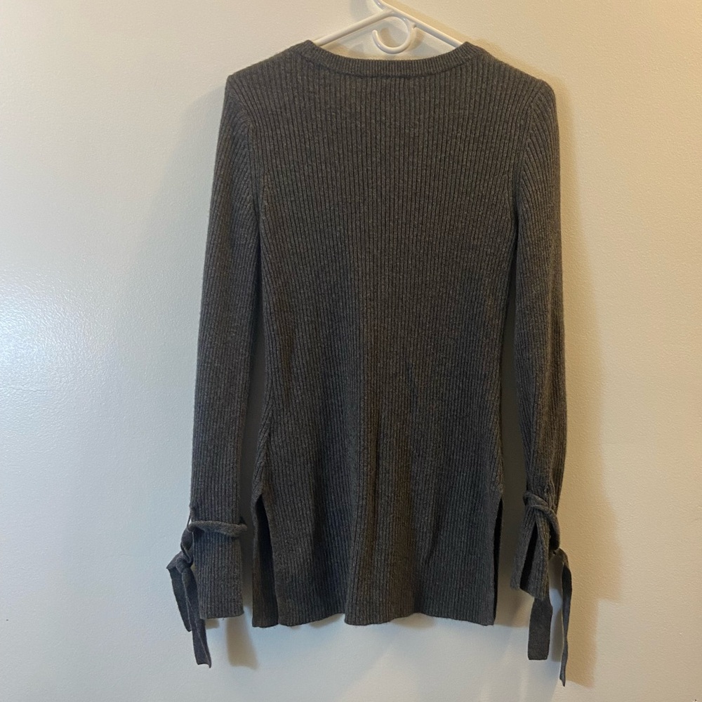 H&M Dark Gray 100% Cashmere Ribbed Sweater with Tie Sleeves - Picture 3 of 6
